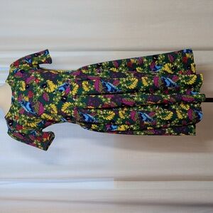 Vibrant Green & Yellow Floral & Bird Midi Dress - Pockets!!
